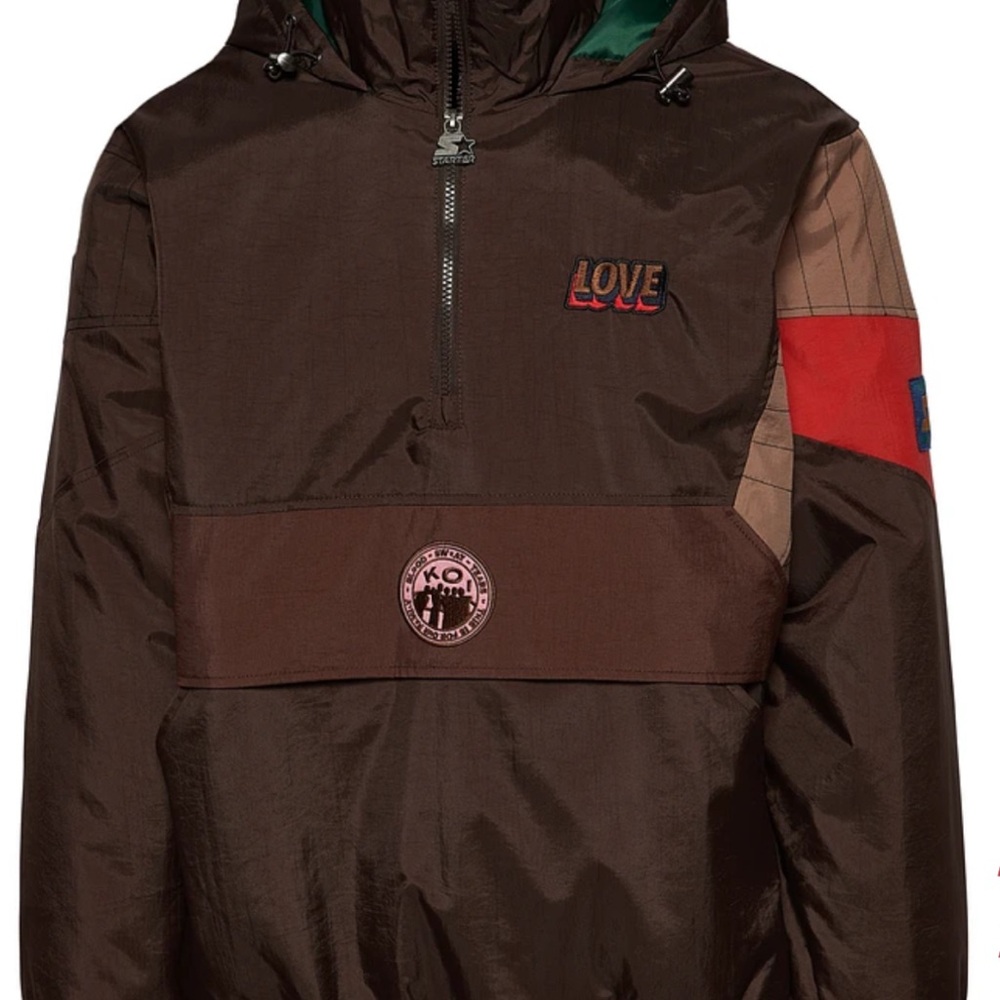 Starter Kids Of Immigrants Mens Anorak - Brown/Brown, 1/2 Zip Jacket Size Small
